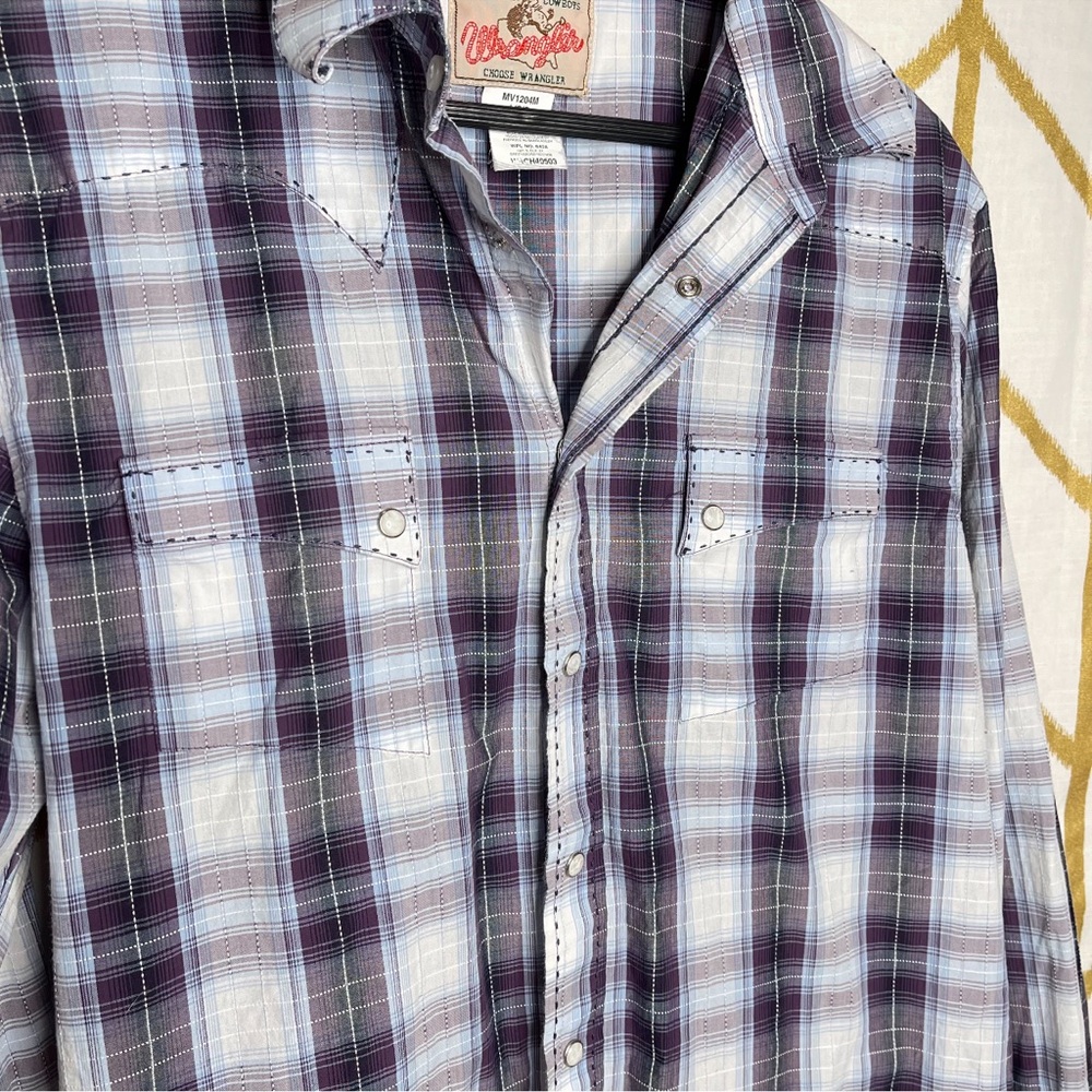 Mens Wrangler western‎ cowboy plaid pearl snap button up shirt size large - Picture 7 of 7